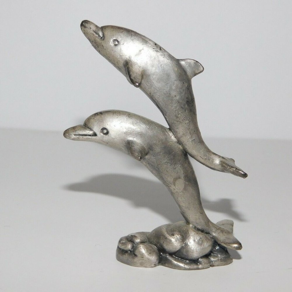 Pewter Dolphin Figure Figurine 2.5" Vintage 90s